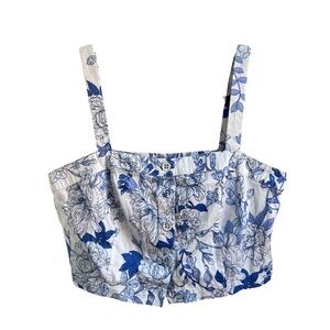 New York and Company | Floral Blue and White Crop Top